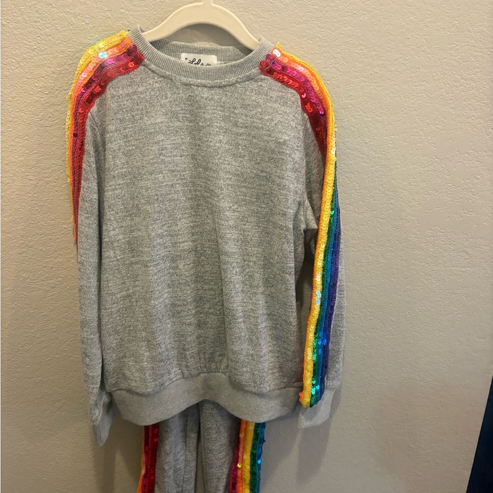 Lola + The Boys Gray Sweatshirt with Vibrant Sequin Details